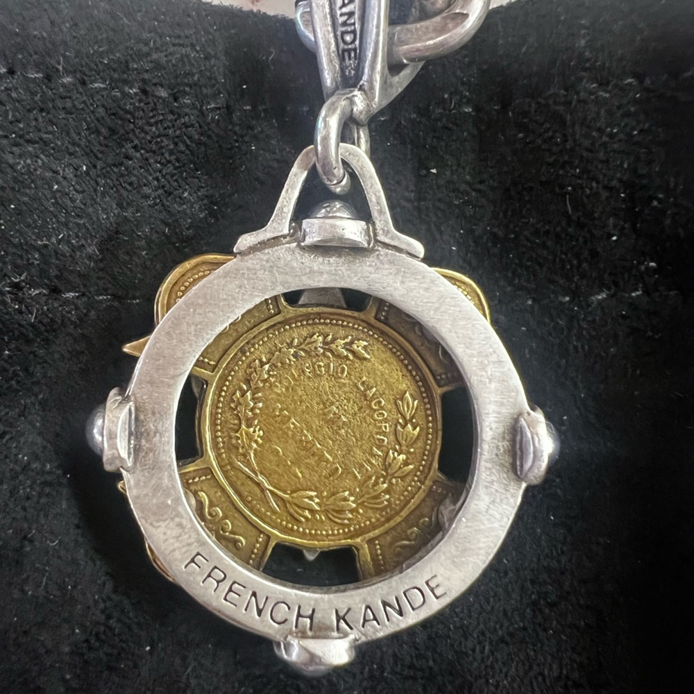 FRENCH KANDE Silver Chain Necklace with Fleur De Lis Brass Pendant - Beautiful! - Picture 5 of 7